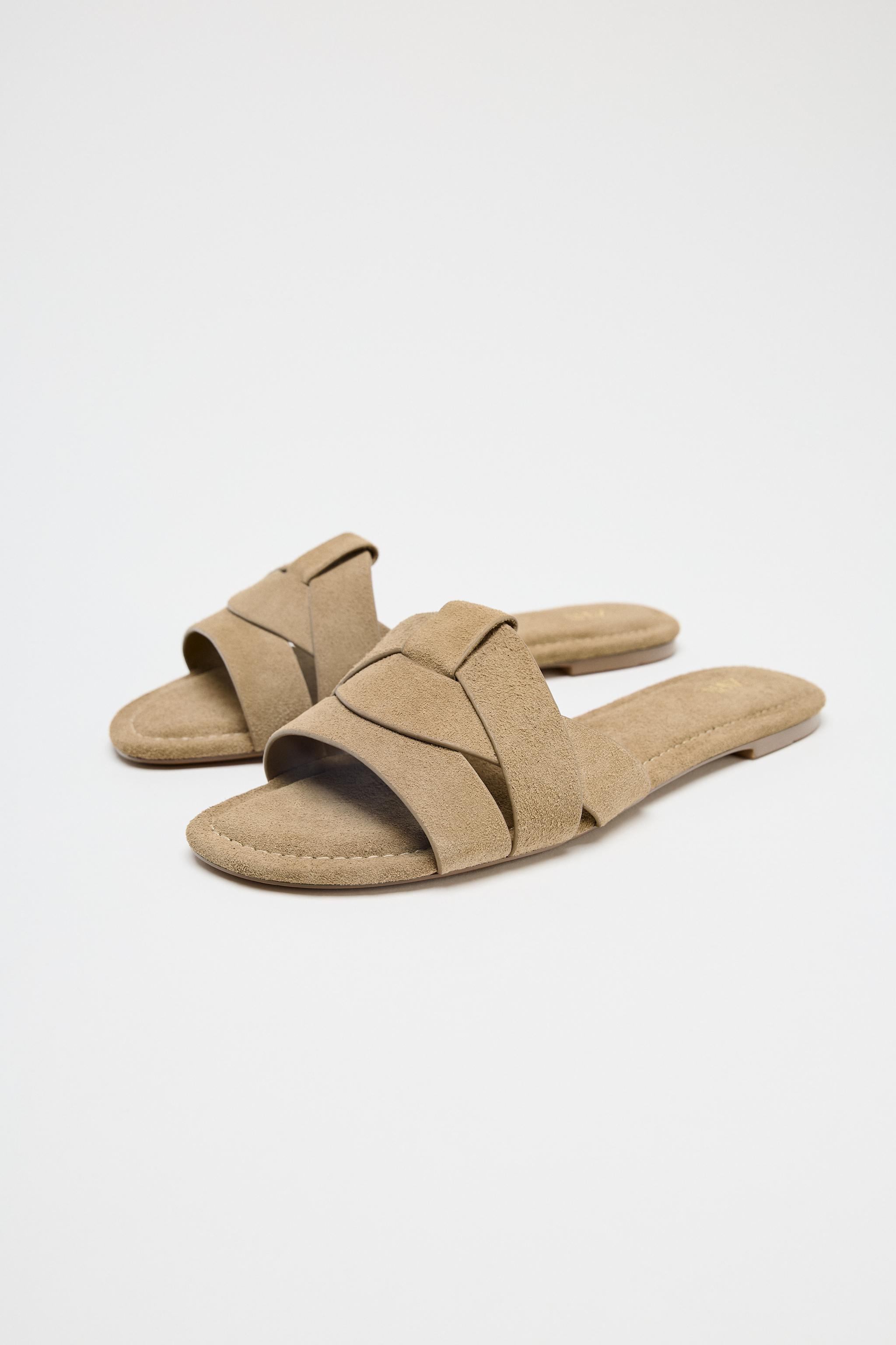 Crossover Split Suede Flat Sandals