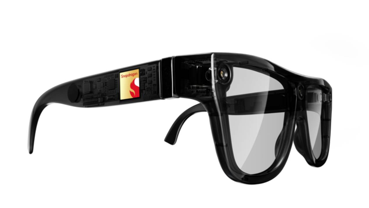 Smart glasses with Snapdragon chip on side of temple