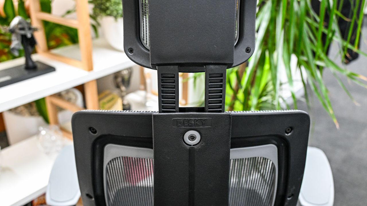 Desky Pro Plus Ergonomic Chair headrest height adjustment mechanism from the rear