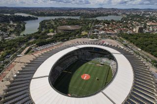 Aerial view of the Mineirao stadium in Belo Horizonte, Brazil, ahead of a Supercopa clash between Palmeiras and Sao Paulo in February 2024.