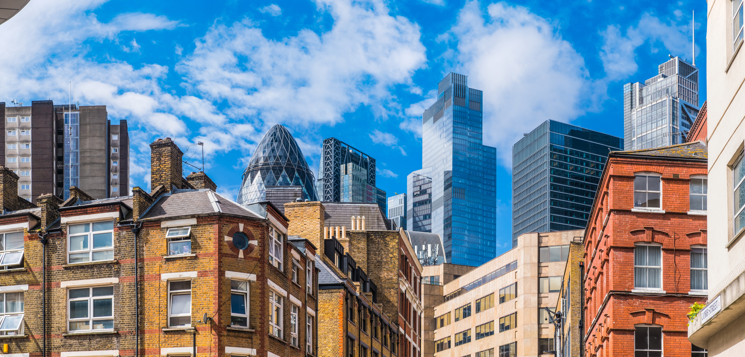 View of central London flats and skyscrapers