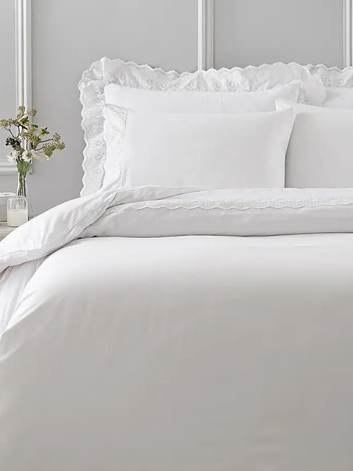Broderie Lace Edge 100% Cotton Duvet Cover & Pillowcase Set