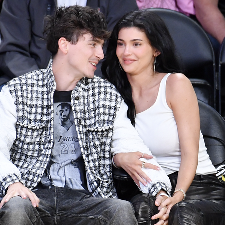 Timothee Chalamet and Kylie Jenner attend a basketball game between the Los Angeles Lakers and the Minnesota Timberwolves at Crypto.com Arena on April 30, 2025 in Los Angeles, California. NOTE TO USER: User expressly acknowledges and agrees that, by downloading and or using this photograph, User is consenting to the terms and conditions of the Getty Images License Agreement.