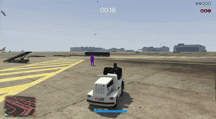 Franklin ejects from an airport baggage tug.