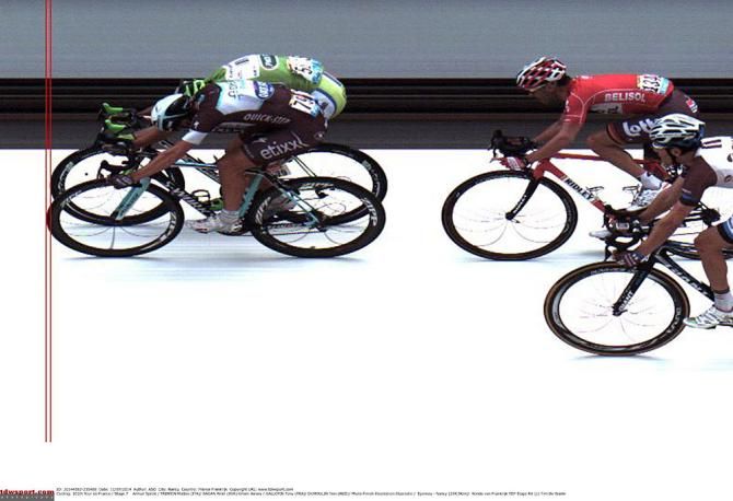 Stage 7 featured a very close finish between winner Matteo Trentin and Peter Sagan. Neither knew for sure who had won immediately afterward until officials made the call.