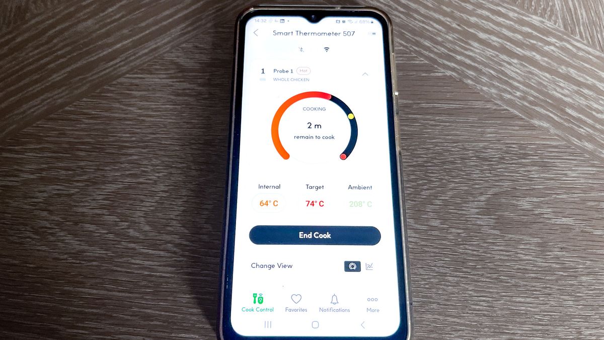 Chef iQ smart thermometer cooking a whole chicken