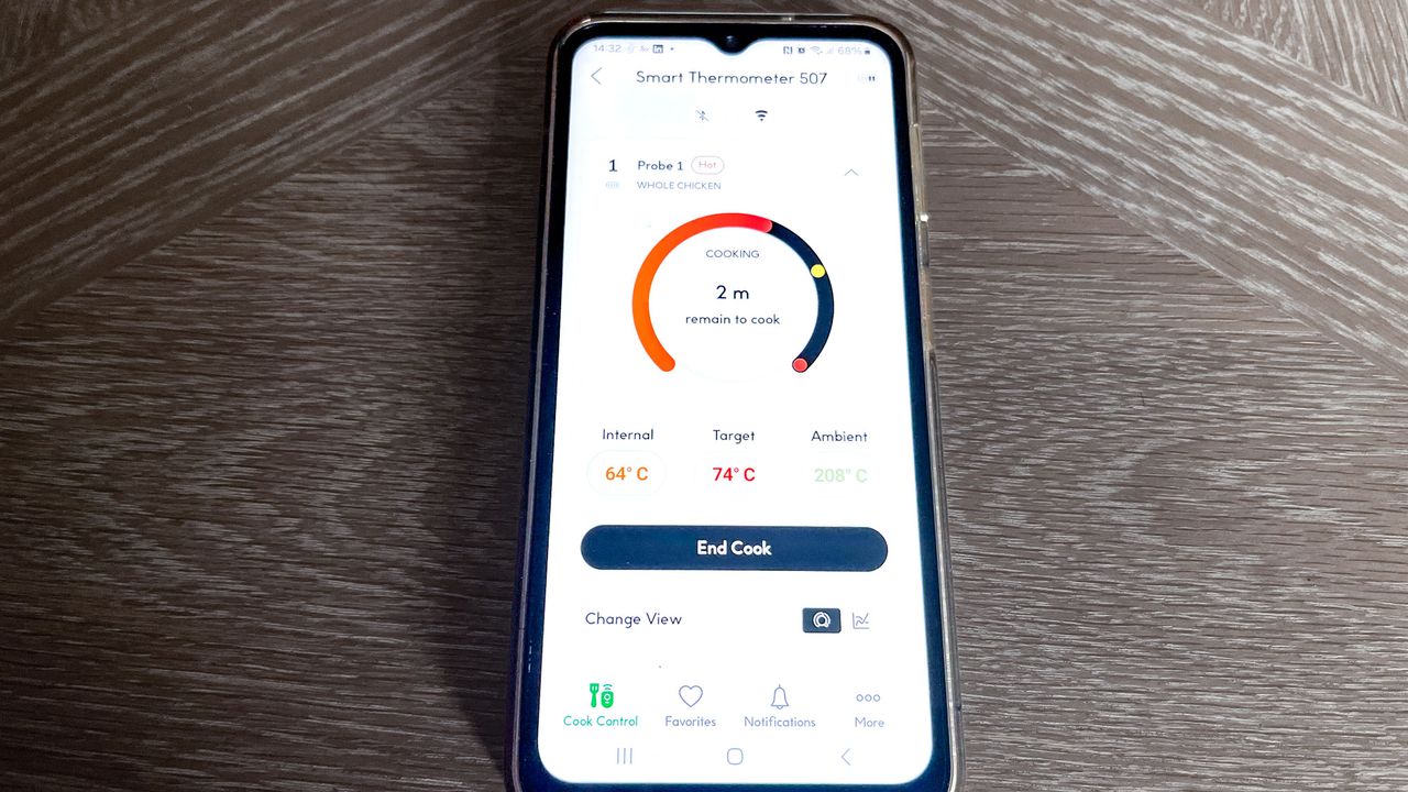 Chef iQ smart thermometer cooking a whole chicken