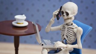 skeleton using a laptop
