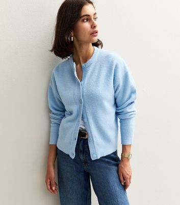 Blue Crew Neck Knit Cardigan