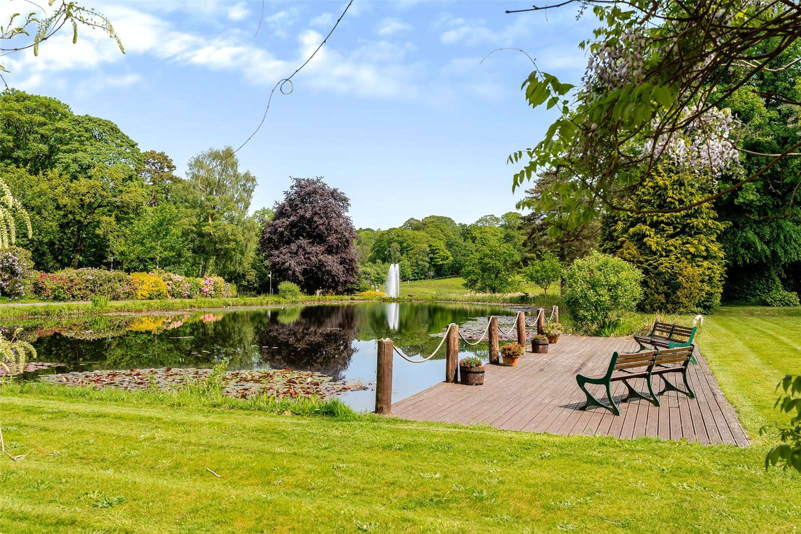 A view of the gardens and fountains at Cloncaird