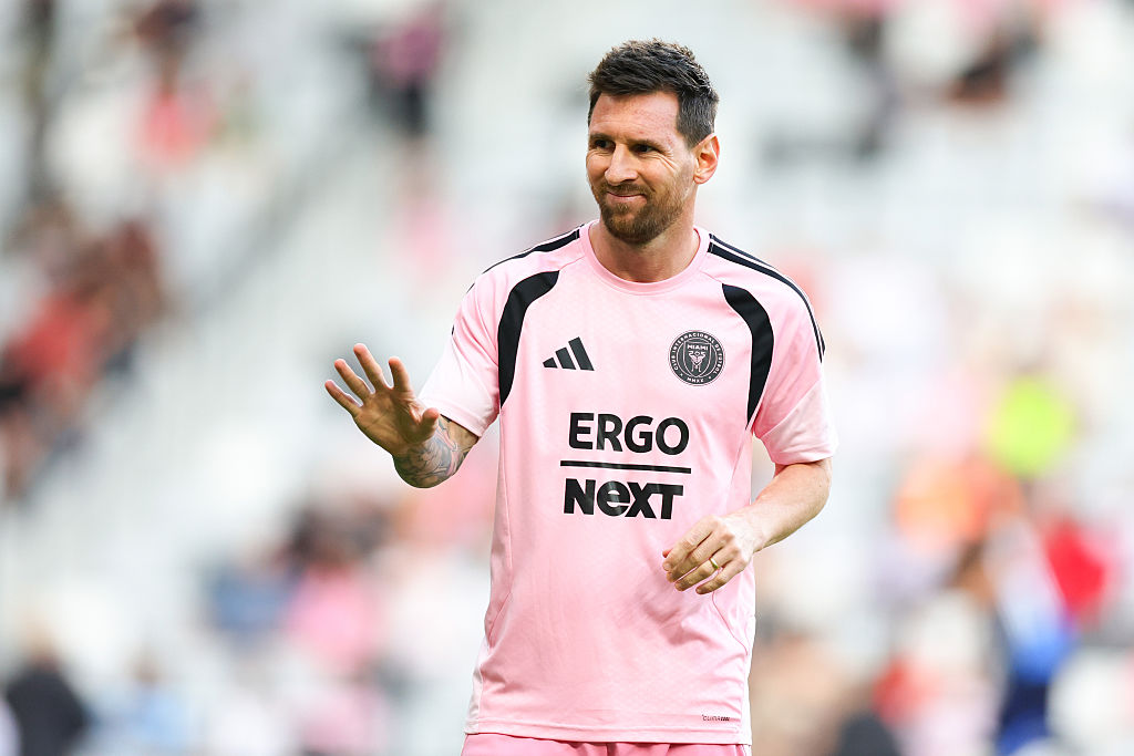 Lionel Messi #10 of Inter Miami CF looks on prior to a game against the New York Red Bulls at Nu Stadium on April 11, 2026 in Miami, Florida. (Photo by Megan Briggs/Getty Images)