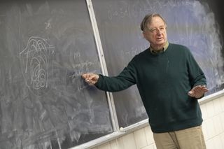 Dennis Sullivan lectures at the blackboard at Stony Brook University in New York