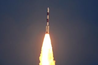 An Indian Space Research Organisation Polar Satellite Launch Vehicle launches the CMS-01 communications satellite into orbit from the Satish Dhawan Space Center in Sriharikota, India on Dec. 17, 2020.