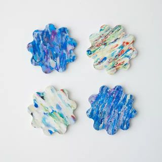 Squiggly coasters in mottled blues