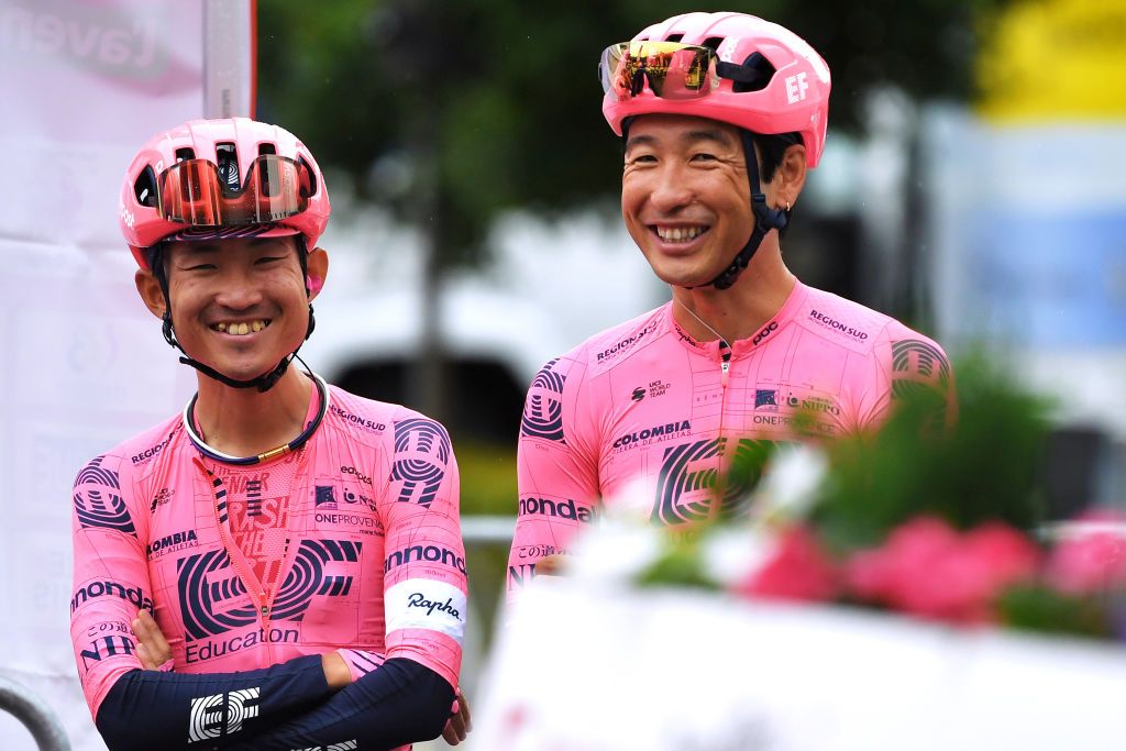 Hideto Nakane and Fumiyuki Beppu before the GP de Wallonie