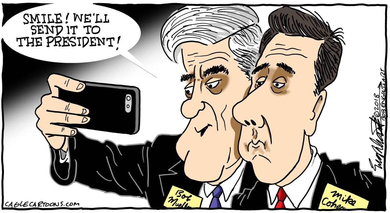 Political cartoon U.S. Mueller Michael Cohen office raid FBI Russia investigation