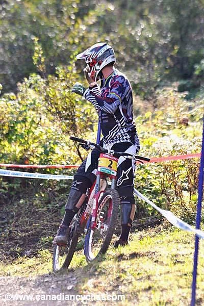 Greg Minnaar stops to check a line.