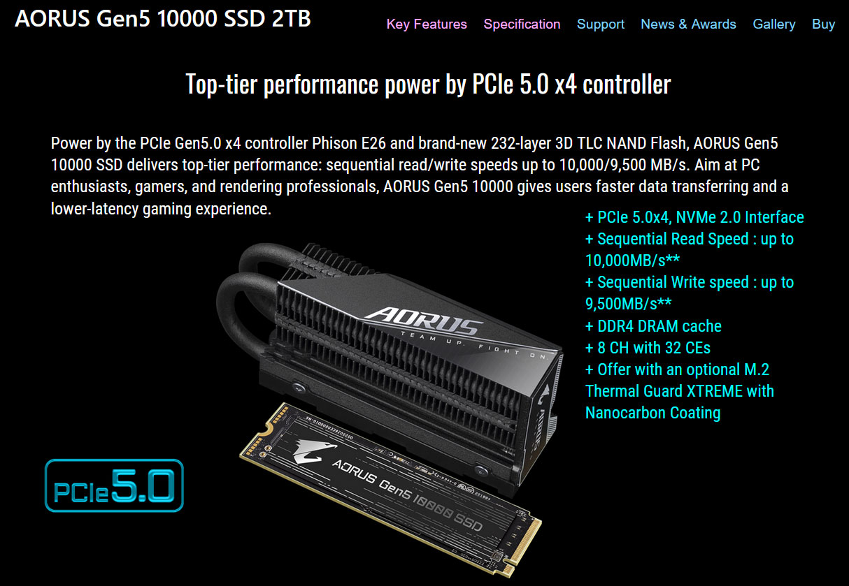 Aorus Gen5 10000 SSDs