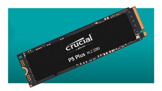 Crucial P5 Plus SSD on a blue background