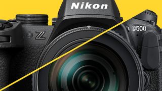 Nikon Z50 II and D500 carved diagonally to look like a merging of the two cameras 