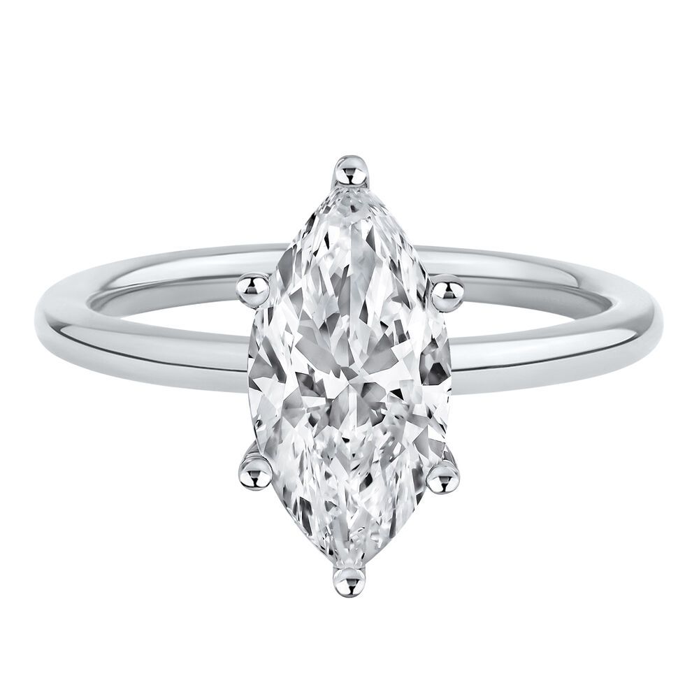 Lab Grown Diamond Solitaire Marquise Engagement Ring in 14K White Gold