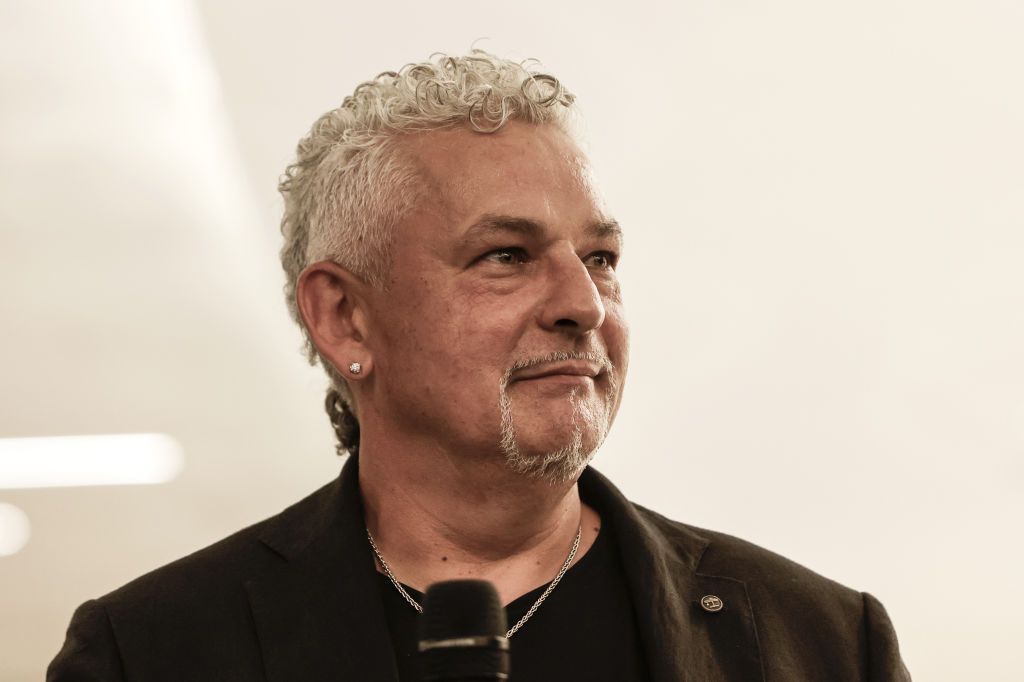 Italian former football star Roberto Baggio arrives to attend the inauguration of the new route to Buenos Aires, at Rome&#039;s Fiumicino international airport, Italy, on June 02, 2022. The first flight of the new route is operated by the Airbus A350 which has been entitled to the Italian former football star Roberto Baggio