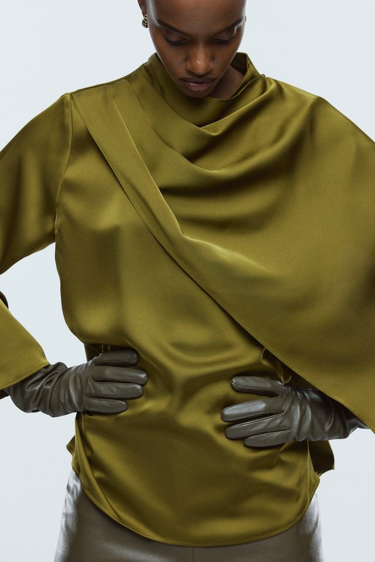 Shawl-Detail Satin Blouse