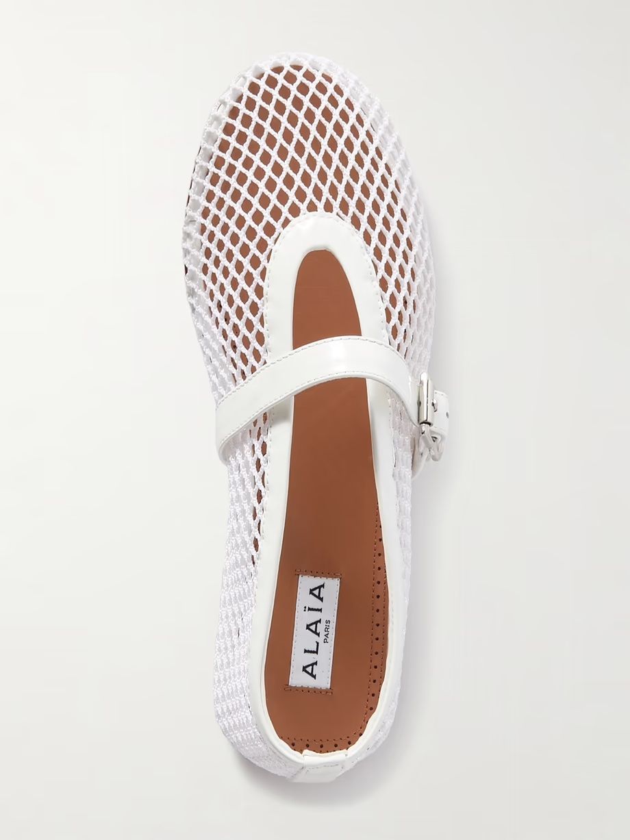 Alaïa Patent Leather-Trimmed Mesh Ballet Flats