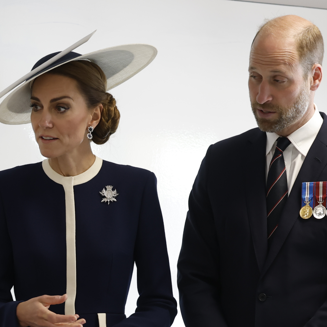 Kate Middleton wears a navy an white nautical inspired outfit to visit BAE Systems' Shipbuilding Academy in Scotstoun, Glasgow on May 22, 2025 in Glasgow, Scotland