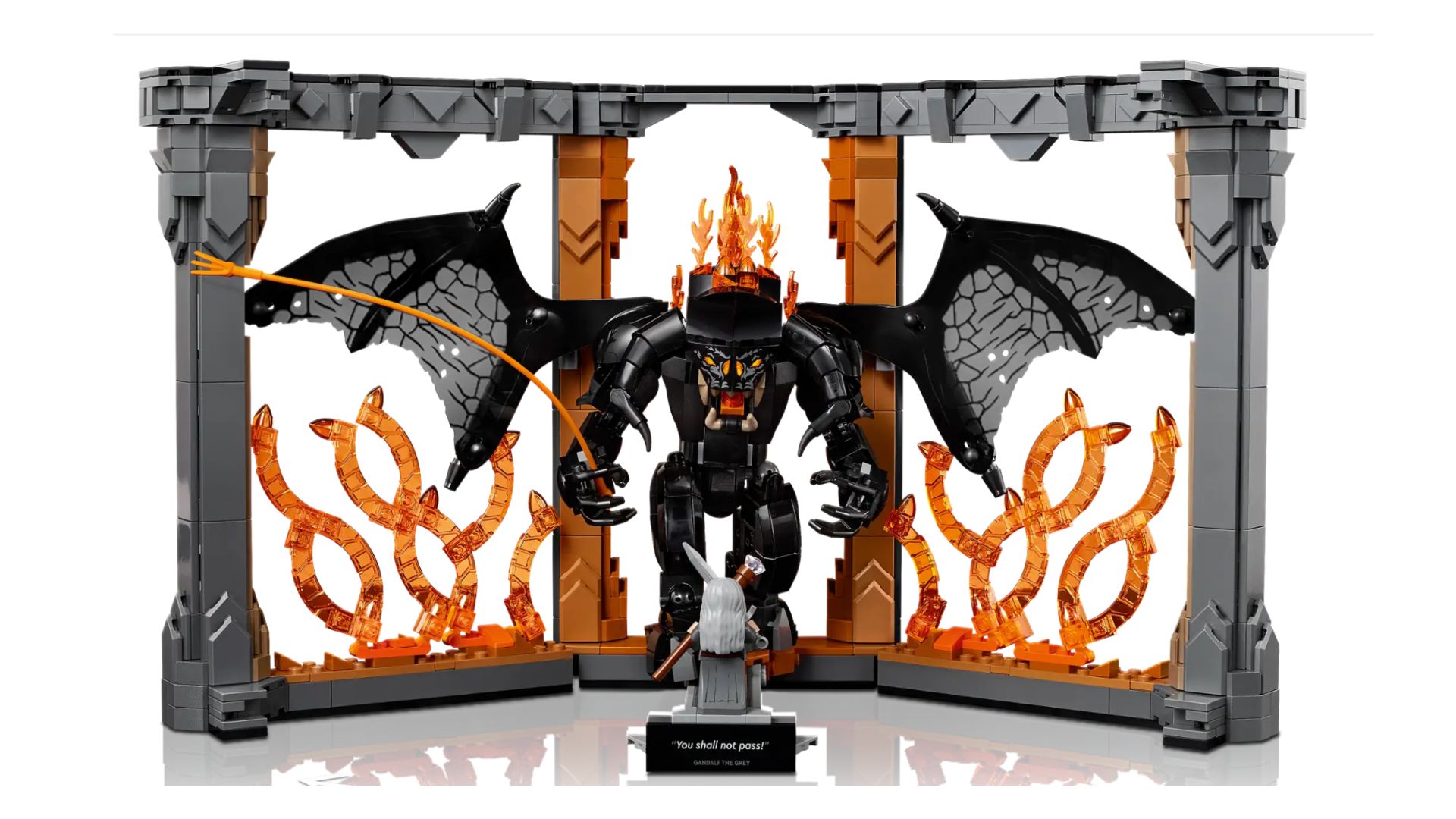 an image of the LEGO Lord of the Rings Balrog Book Nook completed and opened up