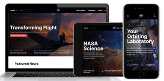 a computer, tablet and phone with a NASA website on them