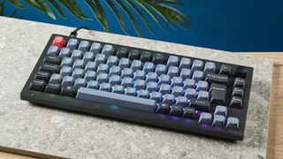 A Keychron V1 wired mechanical keyboard, in the frosted black (translucent) colorway