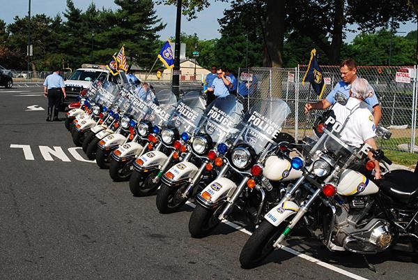 The police motorcycles lined up