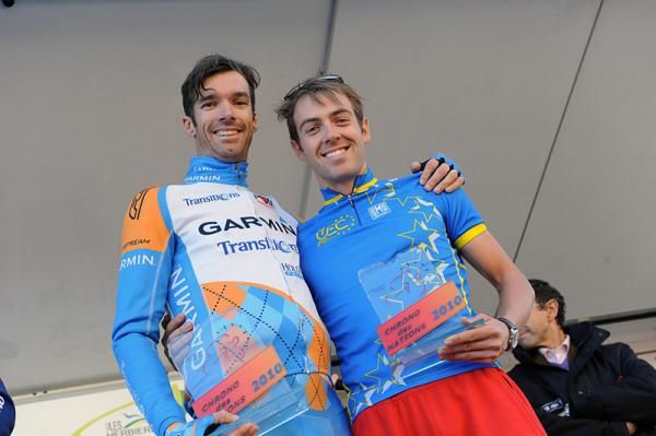 Britons David Millar, left, and Alex Dowsett won the elite men's and espoir men's Chrono des Nations.