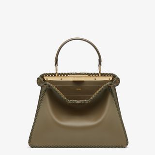 Peekaboo Iseeu Mediumgreen Leather Bag With Two-Tone Interlace