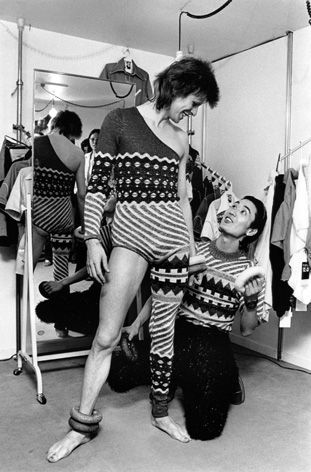 Archive image of Yamamoto in a fitting with David Bowie