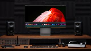 The Apple Pro Display XDR, one of the best monitors for video editing, in a pro video editing setup