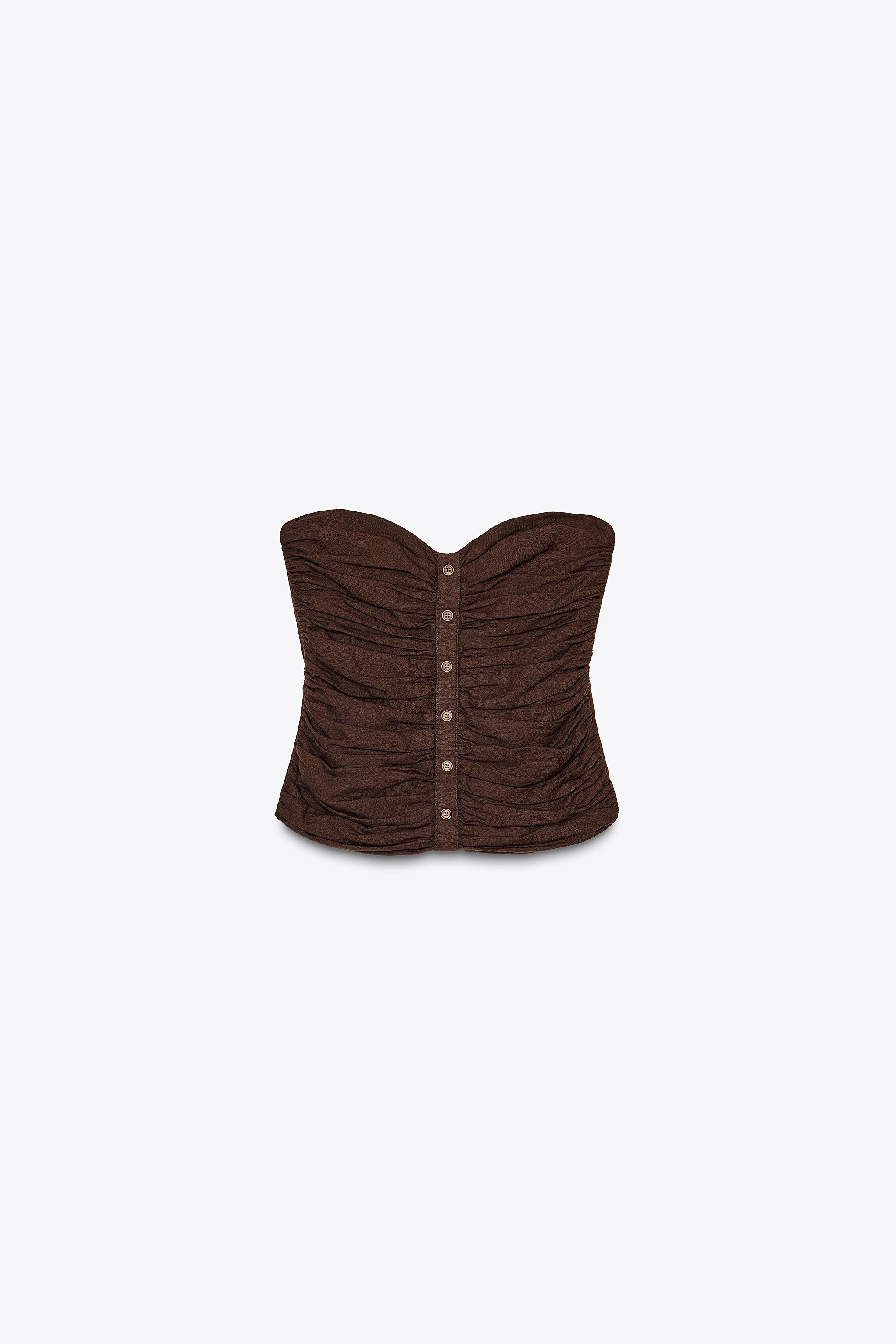 ZARA, Linen Ruched Bustier Top