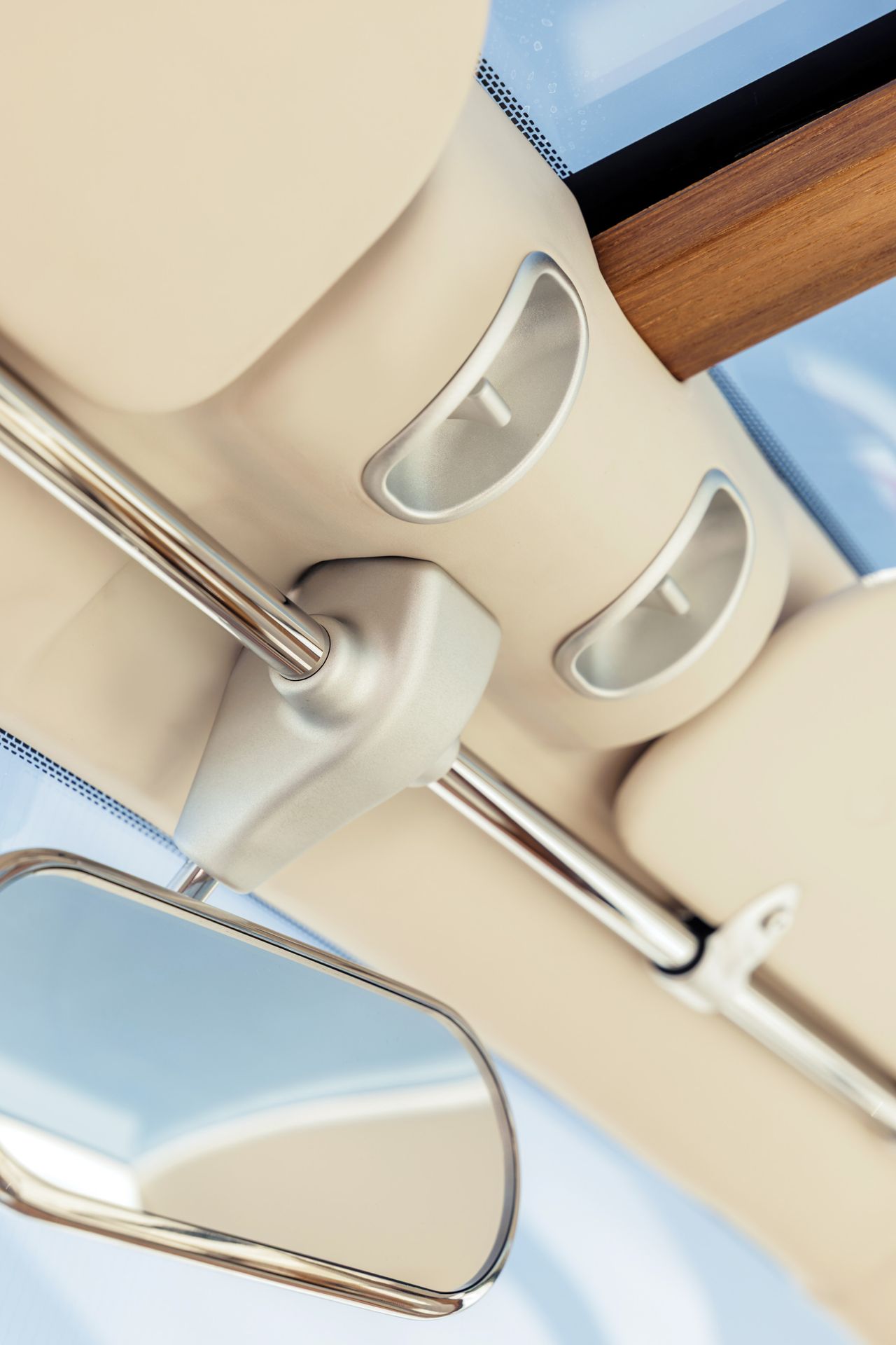 Details of Car 0's teak, aluminium and leather interior trim