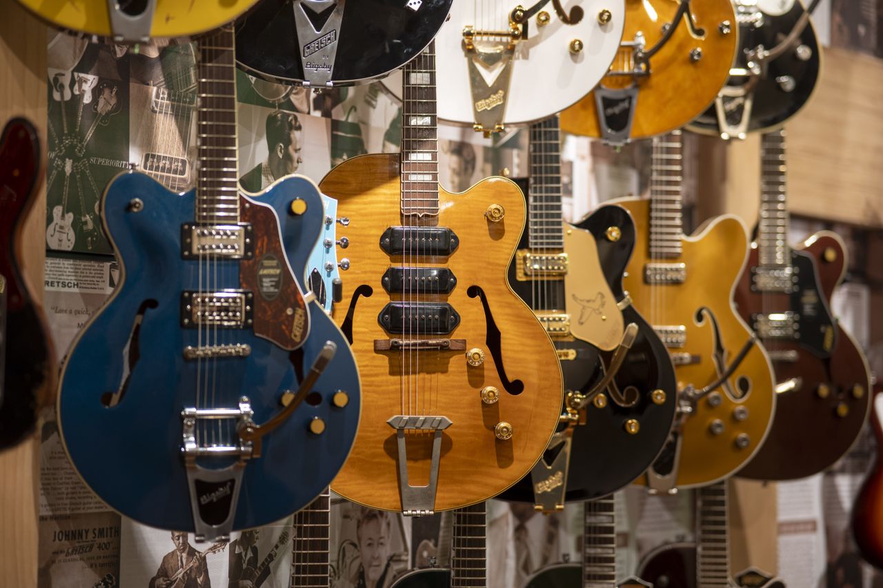 T-Bone Walker's priceless Gibson ES-5 hangs amongst the line up of guitars in Regent Sounds