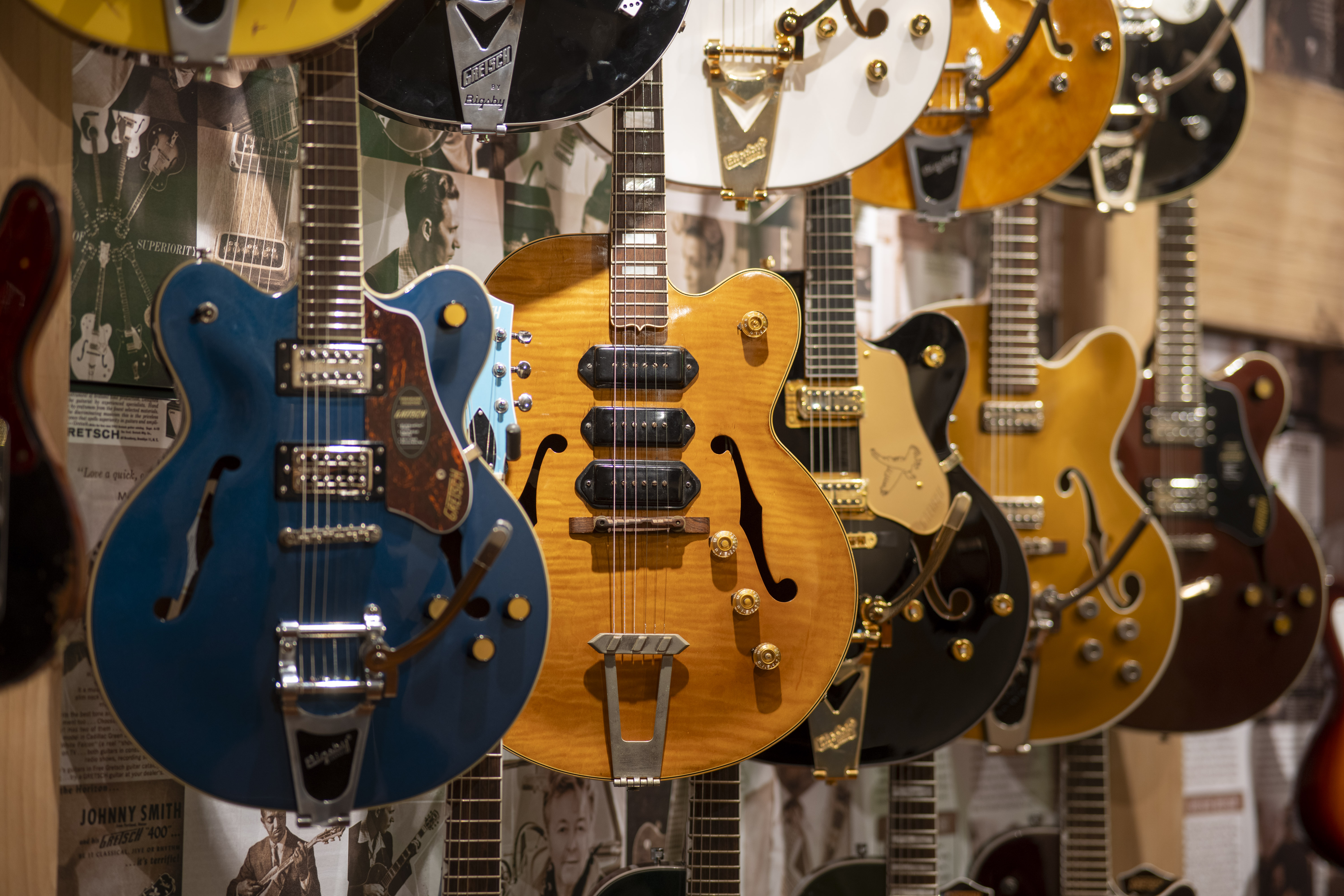 T-Bone Walker's priceless Gibson ES-5 hangs amongst the line up of guitars in Regent Sounds
