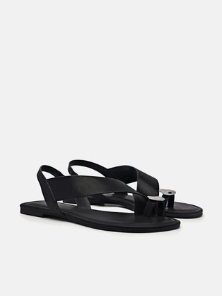 Pedre, Black Alexis Toe Loop Sandals