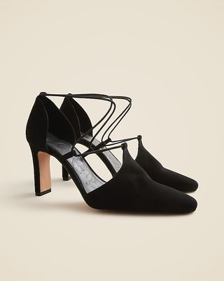 Made-In-Spain Jules Cross-Strap Pumps in Suede