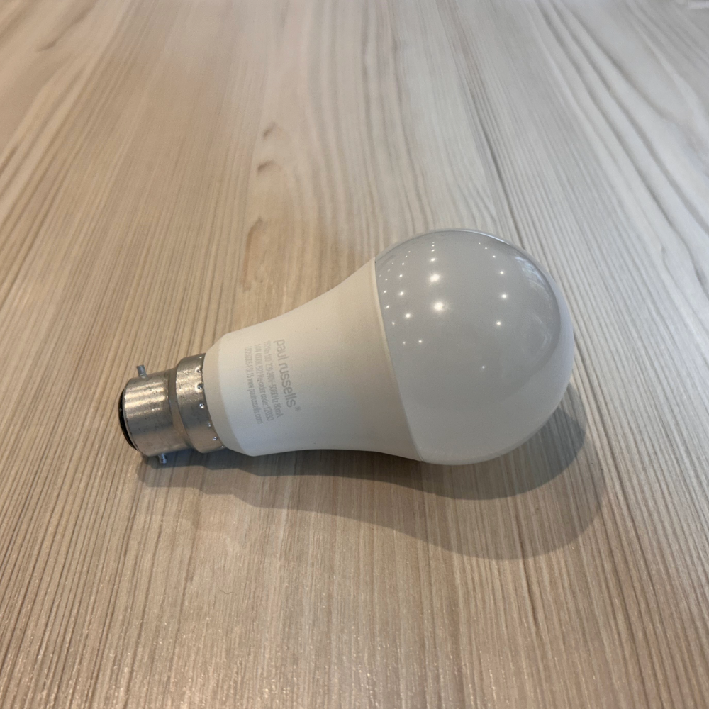 Paul Russells LED GLS, one of the best led bulbs, on Megan's worktop