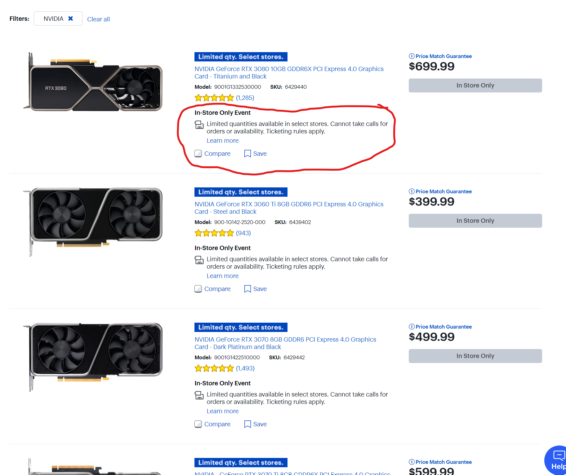 Best Buy RTX 30-series listings