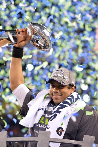 Russell Wilson At The Denver Broncos vs Seattle Seahawks Super Bowl Game On Sunday Night