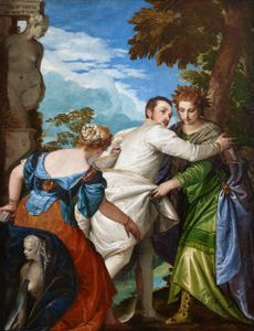 Allegory of Virtue and Vice, about 1565, 7ft by 5½ft, by Paolo Veronese (about 1528–88), The Frick Collection, New York.