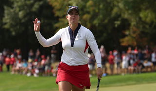 Jennifer Kupcho celebrates holing a putt at the Solheim Cup