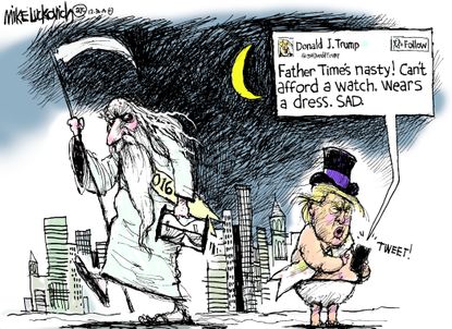 Political cartoon U.S. Donald Trump twitter father time insults
