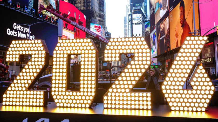 The 7-foot tall "2026" numerals are displayed after an illumination ceremony in Times Square on December 18, 2025 in New York City. The large numbers will be used during the New Year's Eve ball drop midnight countdown in New York. 